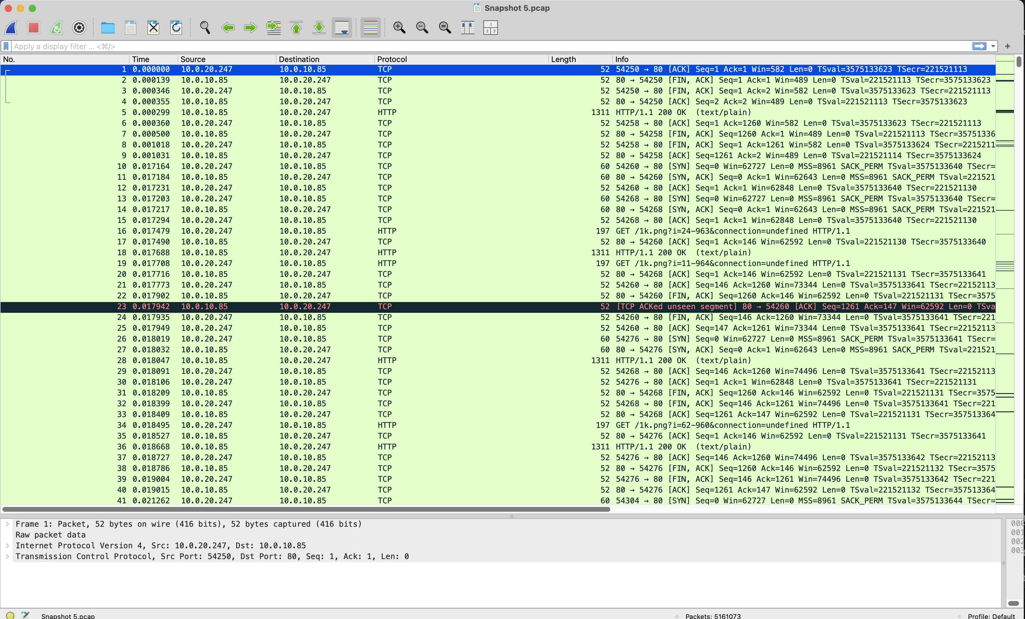 Opening the PCAP in Wireshark